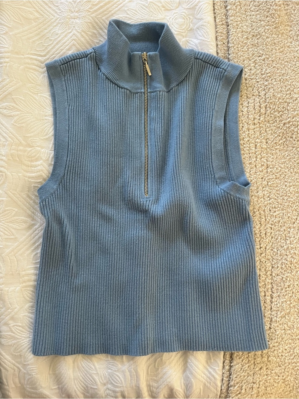 Abercrombie & Fitch Sleeveless Ribbed Half-Zip Tank - Dusty Blue